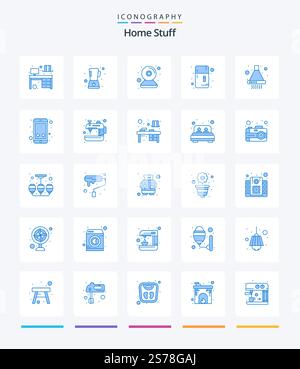 Creative Home Stuff 25 Blue icon pack  Such As fan. . cam. refrigerator. freezer Stock Vector