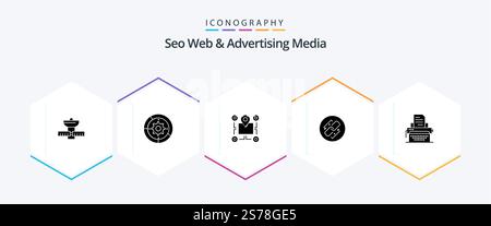 Seo Web And Advertising Media 25 Glyph icon pack including chain. engine. pointer. chip Stock Vector