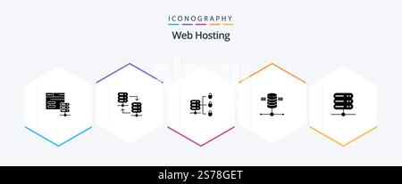 Web Hosting 25 Glyph icon pack including server . computing . server rack . secure web server Stock Vector