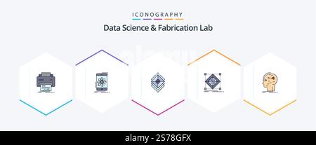 Data Science And Fabrication Lab 25 FilledLine icon pack including grid. architecture. research.layers Stock Vector