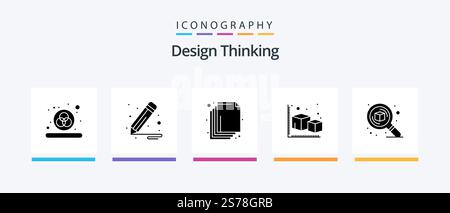 Design Thinking Glyph 5 Icon Pack Including thinking. detail. layers. design. modeling. Creative Icons Design Stock Vector