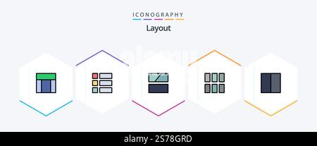 Layout 25 FilledLine icon pack including . workspace. editing. layout. grid Stock Vector