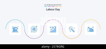 Labour Day Blue 5 Icon Pack Including smash. mallet. settings. knock. pick Stock Vector