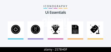 Ui Essentials Glyph 5 Icon Pack Including floppy. disc. love. sport. game. Creative Icons Design Stock Vector
