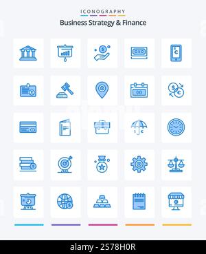 Creative Business Strategy And Finance 25 Blue icon pack  Such As payment. dollar. information. help. hand Stock Vector