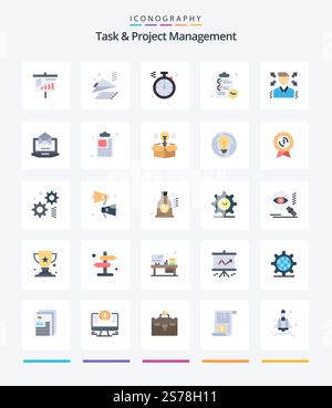 Creative Task And Project Management 25 Flat icon pack  Such As laptop. profile. north. man. time Stock Vector