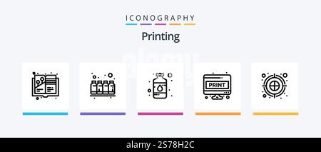 Printing Line 5 Icon Pack Including format. water. print. drop. street. Creative Icons Design Stock Vector