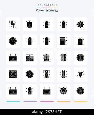 Creative Power And Energy 25 Glyph Solid Black icon pack  Such As essential. battery. power. power. charging Stock Vector