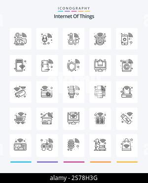 Creative Internet Of Things 25 OutLine icon pack  Such As phone. smart. healthcare. remote. cctv Stock Vector