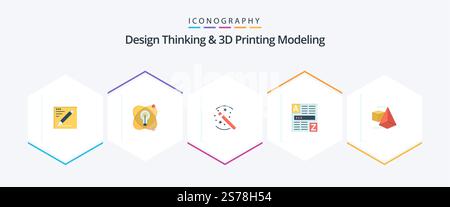 Design Thinking And D Printing Modeling 25 Flat icon pack including box. internet. tricks. code. browser Stock Vector