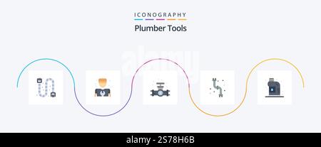 Plumber Flat 5 Icon Pack Including mechanical. plumbing. gauge. plumber. mechanical Stock Vector