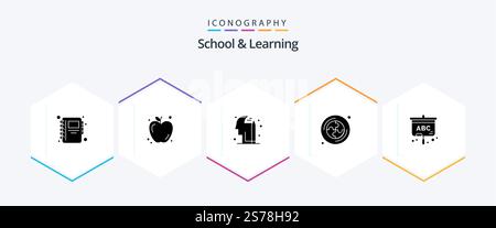 School And Learning 25 Glyph icon pack including . . pencile. education. projector Stock Vector