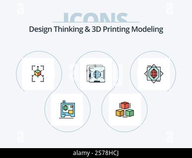 Design Thinking And D Printing Modeling Line Filled Icon Pack 5 Icon Design. . eye. box. sketching. visual Stock Vector