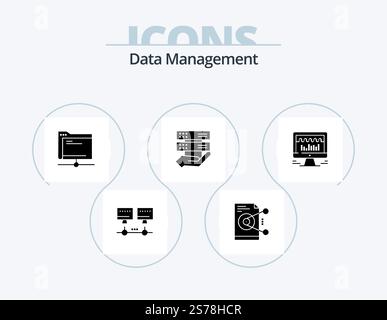 Data Management Glyph Icon Pack 5 Icon Design. data . server. work . remote . database Stock Vector