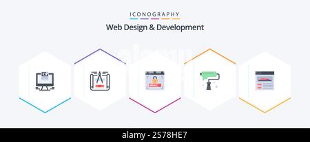 Web Design And Development 25 Flat icon pack including . site. security. design. creative Stock Vector