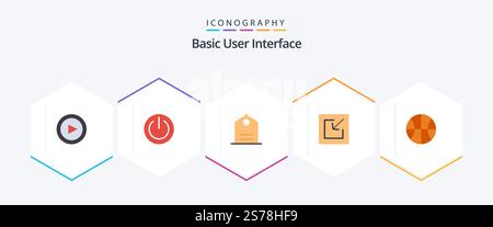 Basic 25 Flat icon pack including set. basic. ui. save. download Stock Vector