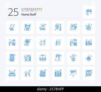 Home Stuff 25 Blue Color icon pack including machine. bulb. cam. room. lamp Stock Vector