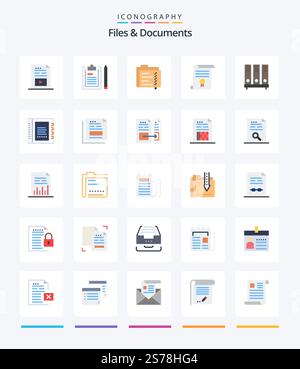 Creative Files And Documents 25 Flat icon pack  Such As diploma. certificate. notepad. folder. document Stock Vector