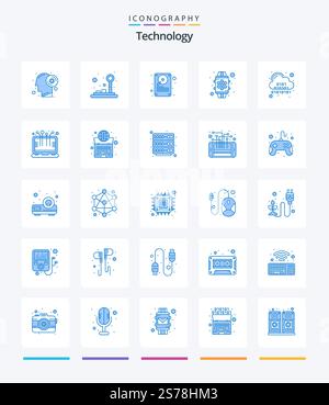Creative Technology 25 Blue icon pack  Such As cloud. feature. data. watch. device Stock Vector