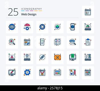 Web Design 25 Line Filled icon pack including authentication. tools. color. layer. design Stock Vector