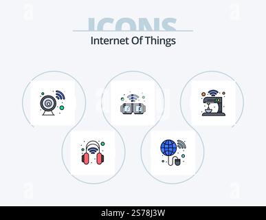 Internet Of Things Line Filled Icon Pack 5 Icon Design. connection. charge. television. battery. online Stock Vector