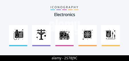 Electronics Glyph 5 Icon Pack Including . meter. packet. electronics. fan. Creative Icons Design Stock Vector
