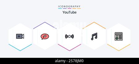 Youtube 25 FilledLine icon pack including basic. mobile. essential. design. app Stock Vector