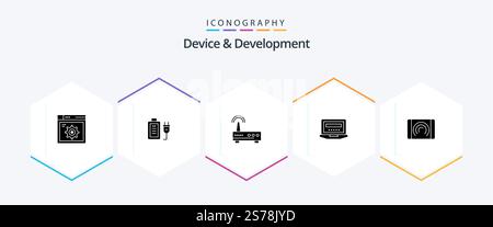 Device And Development 25 Glyph icon pack including user. education. device. hardware. laptop Stock Vector