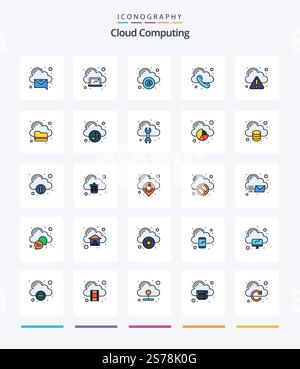Creative Cloud Computing 25 Line FIlled icon pack  Such As error. telephone. cloud. phone. call Stock Vector