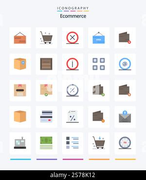 Creative Ecommerce 25 Flat icon pack  Such As close. open. cancel. e. remove Stock Vector