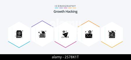 Hacking 25 Glyph icon pack including spam. forward. wall. email. send Stock Vector
