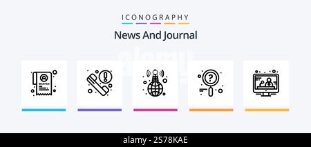 News Line 5 Icon Pack Including technology. youtube. entertainment. video. news. Creative Icons Design Stock Vector