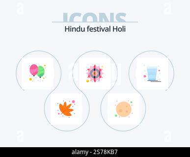 Holi Flat Icon Pack 5 Icon Design. thandai. glass. holi. drink. pattern Stock Vector
