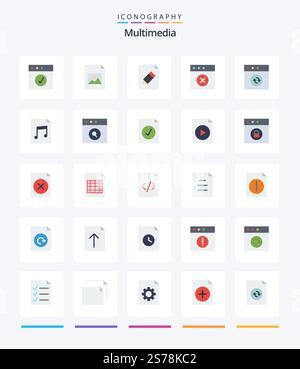 Creative Multimedia 25 Flat icon pack  Such As file. audio. pencil. sync. app Stock Vector
