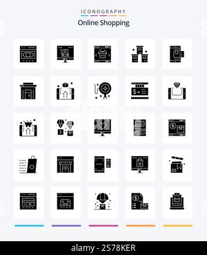 Creative Online Shopping 25 Glyph Solid Black icon pack  Such As pack. box. marketing. store. online Stock Vector