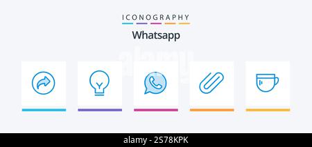 Whatsapp Blue 5 Icon Pack Including tea. add. app. clip. attachment. Creative Icons Design Stock Vector
