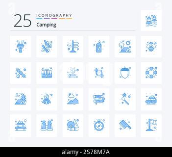 Camping 25 Blue Color icon pack including bee. outdoors. arrows. outdoor. camp Stock Vector