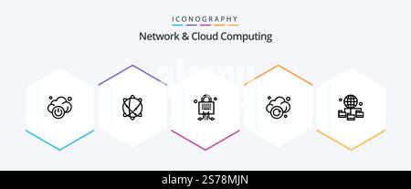 Network And Cloud Computing 25 Line icon pack including technology. globe. locked. technology. refresh Stock Vector