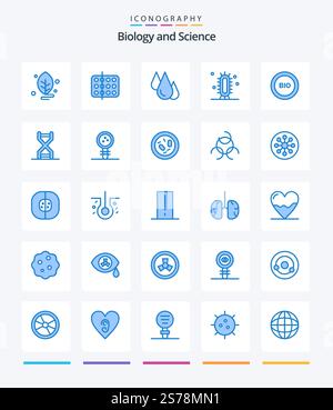 Creative Biology 25 Blue icon pack  Such As energy. ecology. sample. bio. science Stock Vector
