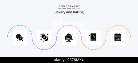Baking Glyph 5 Icon Pack Including baking. book. baked. food. dish Stock Vector