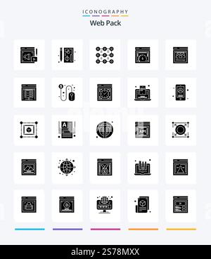 Creative Web Pack 25 Glyph Solid Black icon pack  Such As organization page. web speed. web. page speed test. security Stock Vector