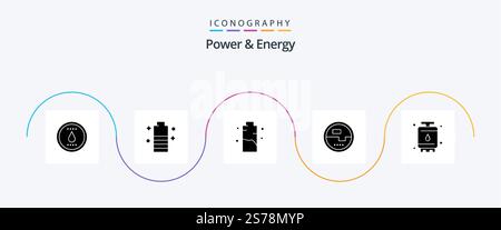 Power And Energy Glyph 5 Icon Pack Including measuring. electronics. power. construction and tools. energy Stock Vector