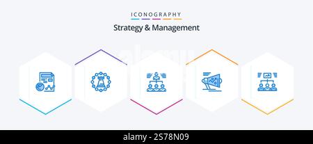 Strategy And Management 25 Blue icon pack including loudspeaker. marketing. rook. group. teamwork Stock Vector