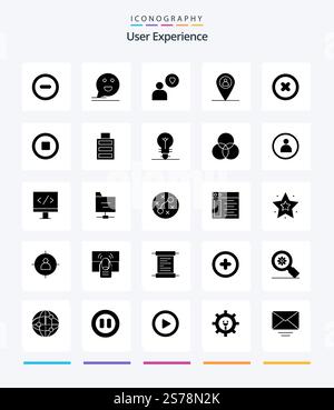 Creative User Experience 25 Glyph Solid Black icon pack  Such As man. location. happy.. love Stock Vector