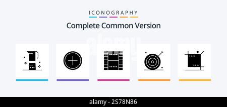 Complete Common Version Glyph 5 Icon Pack Including goal. advertising. new. ux. film. Creative Icons Design Stock Vector