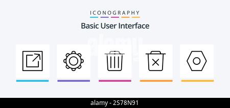 Basic Line 5 Icon Pack Including delete. basic. copy. set. cube. Creative Icons Design Stock Vector