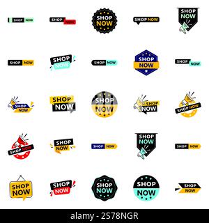 Make a Big Impact with Our Pack of 25 Shop Now Sale Banners Stock Vector