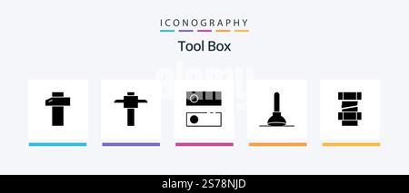 Tools Glyph 5 Icon Pack Including . tools. engineering. carpenter. Creative Icons Design Stock Vector