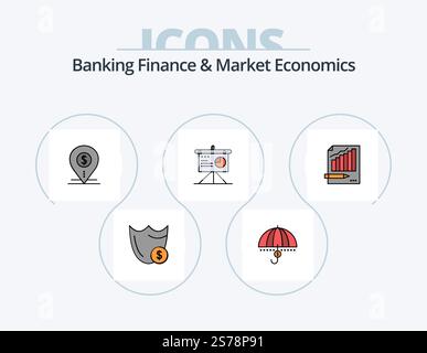 Banking Finance And Market Economics Line Filled Icon Pack 5 Icon Design. cards. banking. financial. creditcard. security Stock Vector