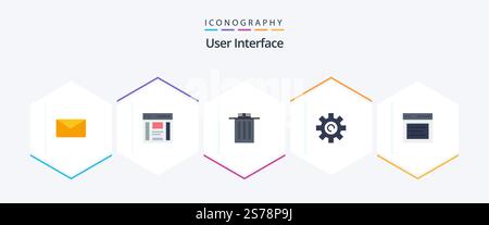 User Interface 25 Flat icon pack including user. interface. sidebar. gear. user Stock Vector